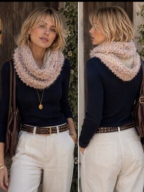 CEJON Knitted Cable Chunky Fuzzy Infinity Loop Scarf In Pastel